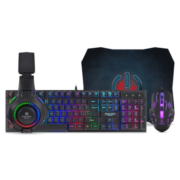 Pack Enkore Bravio G1000-4 Combo Gamer Enkore (Teclado + Audífono + Mouse + Pad Mouse)
