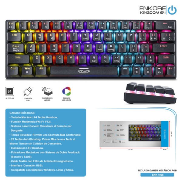 Teclado Mecánico EnKore Kingdom 64