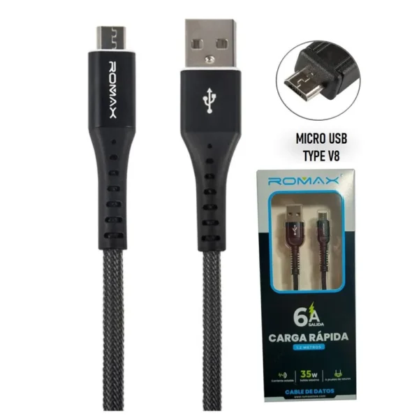 Cable USB Romax V8/Micro USB de 6 Amperios